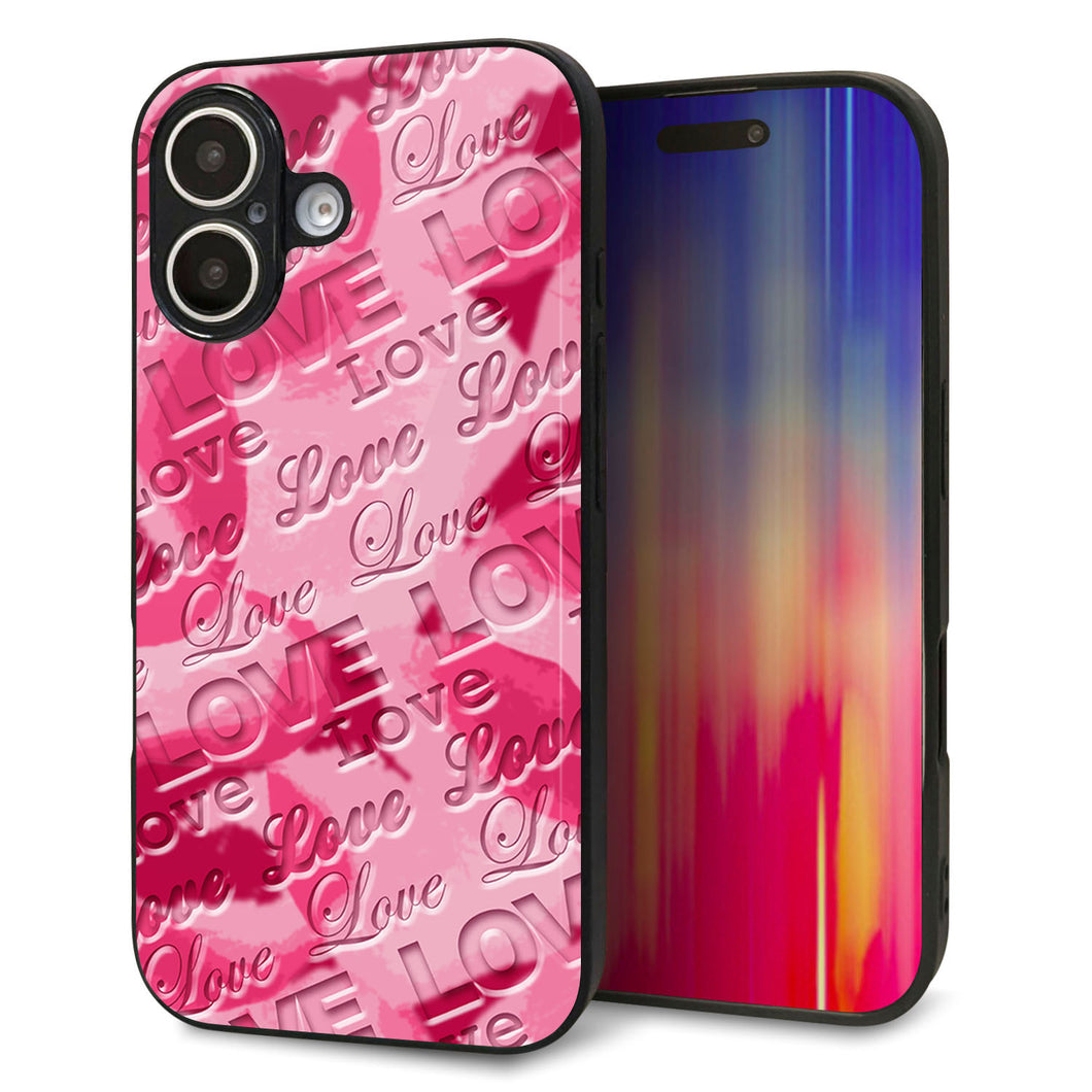 iPhone16 強化ガラス＆TPUスマホケース ガラプリ【SC845 フラワーヴェルニLOVE濃いピンク（ローズアンディアン）】