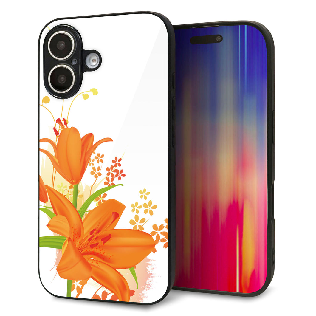 iPhone16 強化ガラス＆TPUスマホケース ガラプリ【SC848 ユリ（オレンジ）】