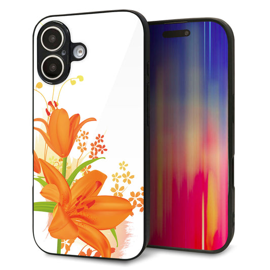 iPhone16 強化ガラス＆TPUスマホケース ガラプリ【SC848 ユリ（オレンジ）】