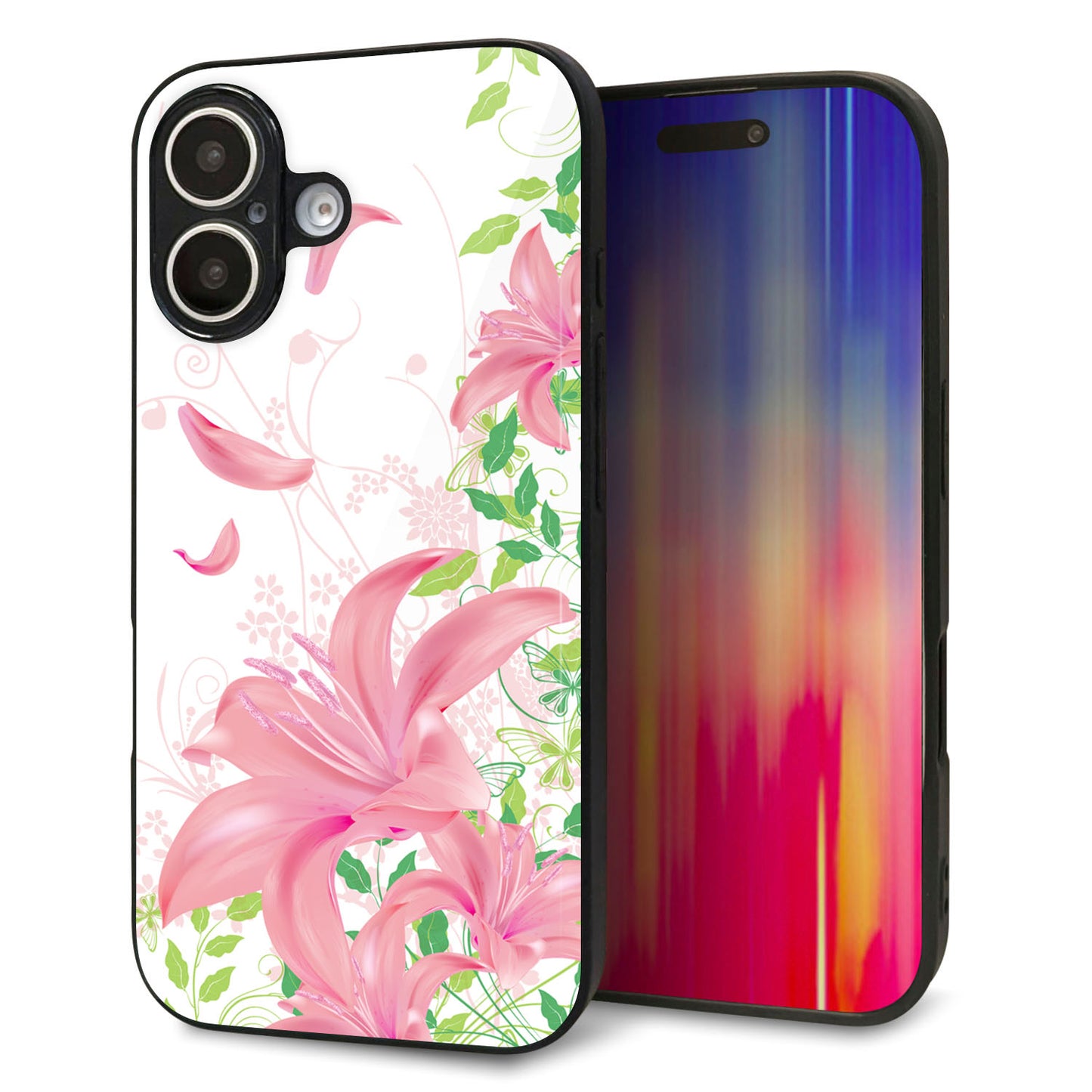 iPhone16 強化ガラス＆TPUスマホケース ガラプリ【SC849 ユリ（ピンク）】