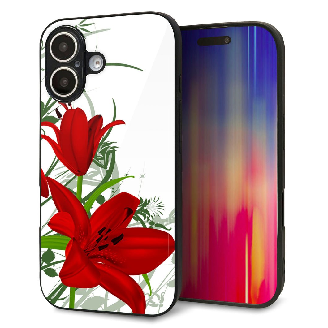 iPhone16 強化ガラス＆TPUスマホケース ガラプリ【SC850 ユリ（レッド）】