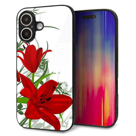 iPhone16 強化ガラス＆TPUスマホケース ガラプリ【SC850 ユリ（レッド）】