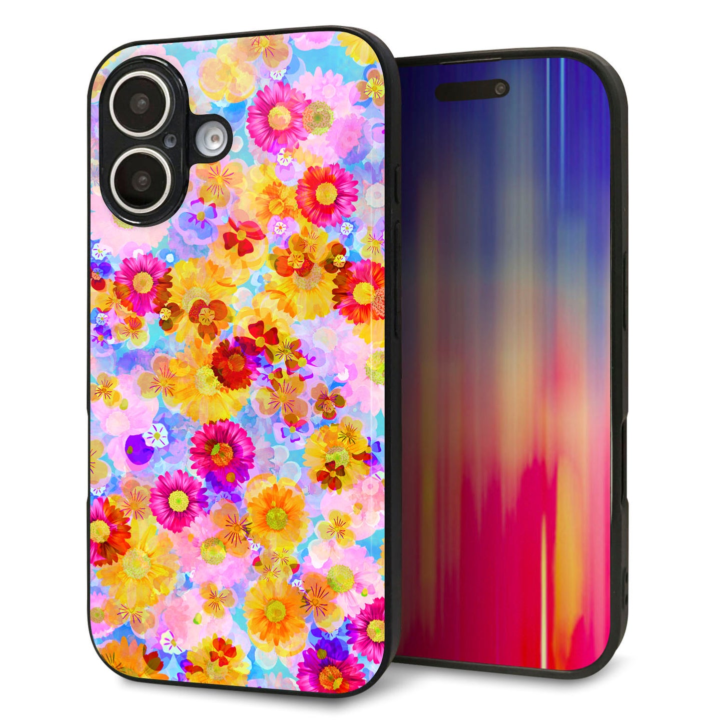 iPhone16 強化ガラス＆TPUスマホケース ガラプリ【SC870 リバティプリント フルールドパルファン（ブルー）】