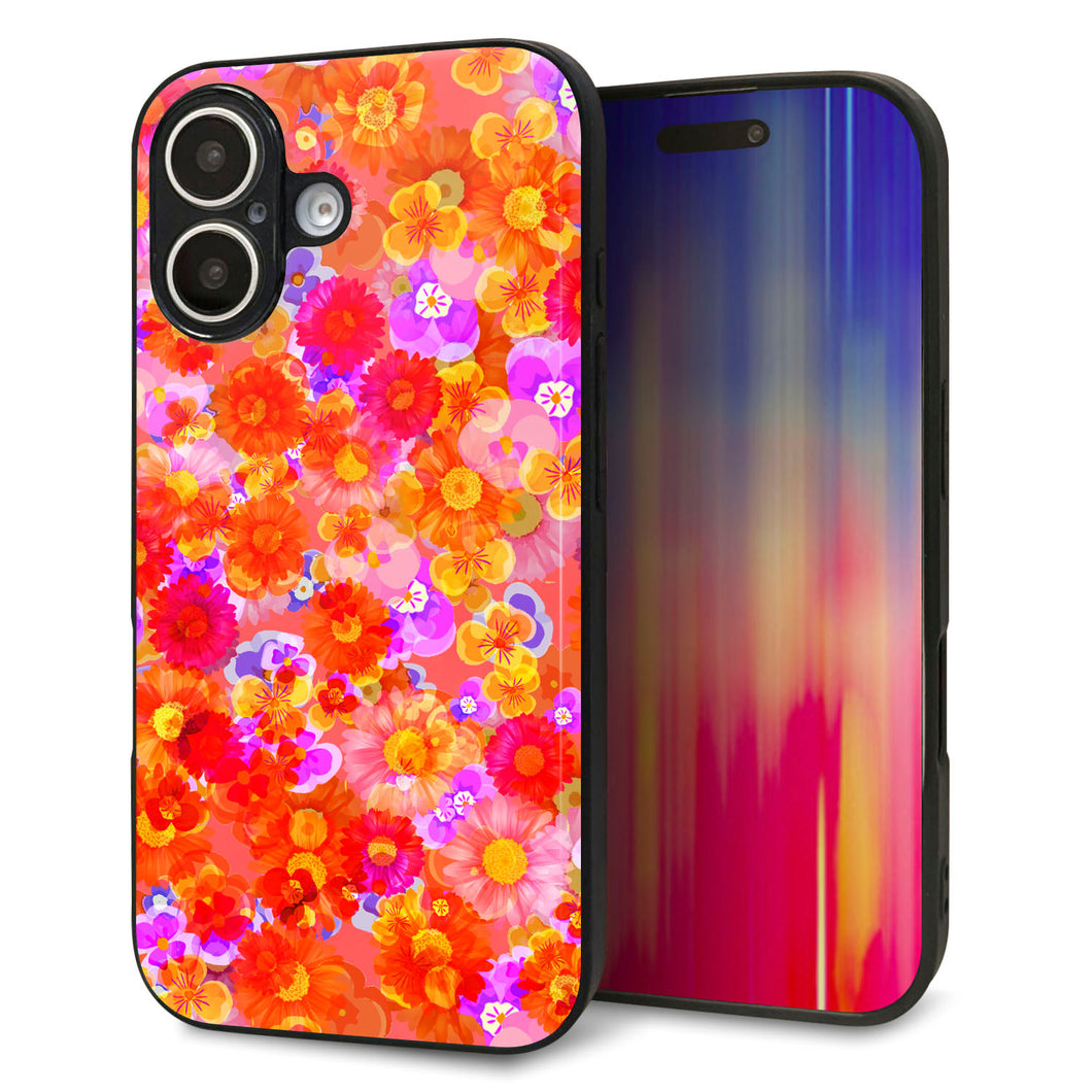 iPhone16 強化ガラス＆TPUスマホケース ガラプリ【SC871 リバティプリント フルールドパルファン（レッド）】