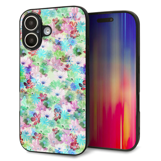 iPhone16 強化ガラス＆TPUスマホケース ガラプリ【SC872 リバティプリント プレスドフラワー（グリーン）】