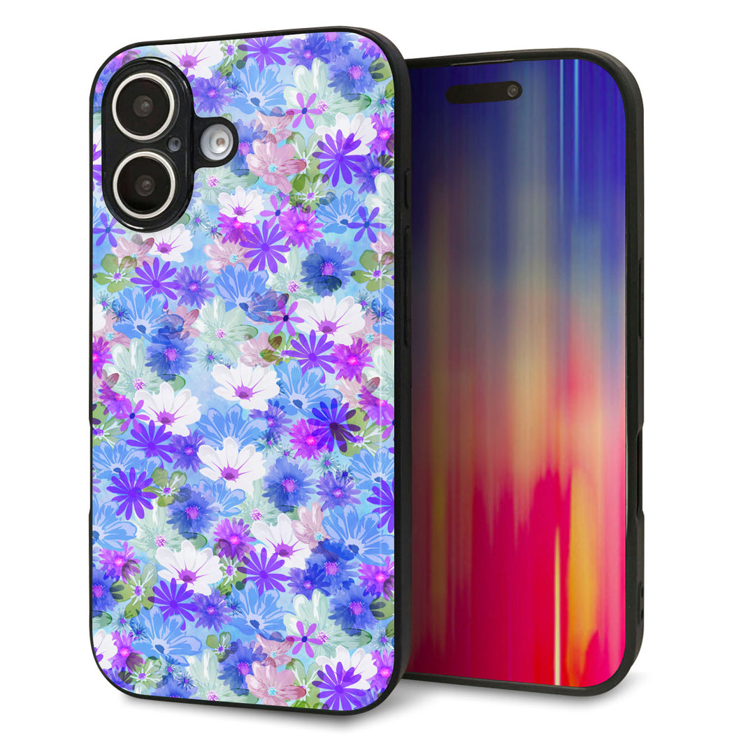iPhone16 強化ガラス＆TPUスマホケース ガラプリ【SC875 リバティプリント プレスドフラワー（ブルー）】
