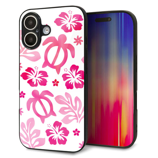 iPhone16 強化ガラス＆TPUスマホケース ガラプリ【SC879 ハワイアンアロハホヌ（ピンク）】