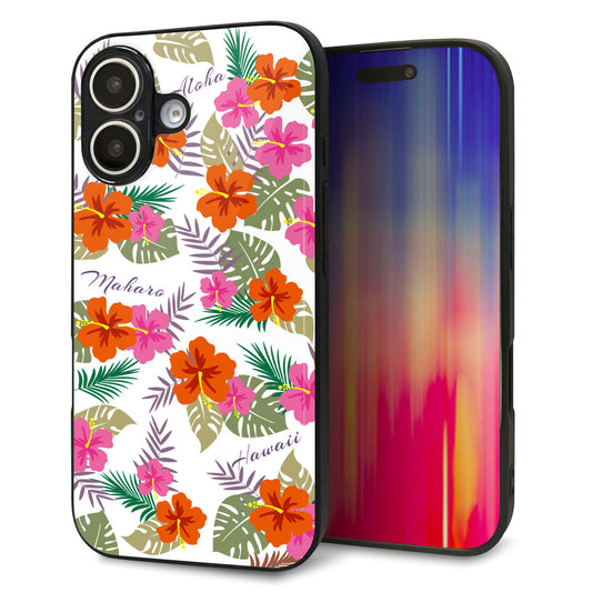 iPhone16 強化ガラス＆TPUスマホケース ガラプリ【SC884 ハワイアンアロハレトロ（ホワイト）】