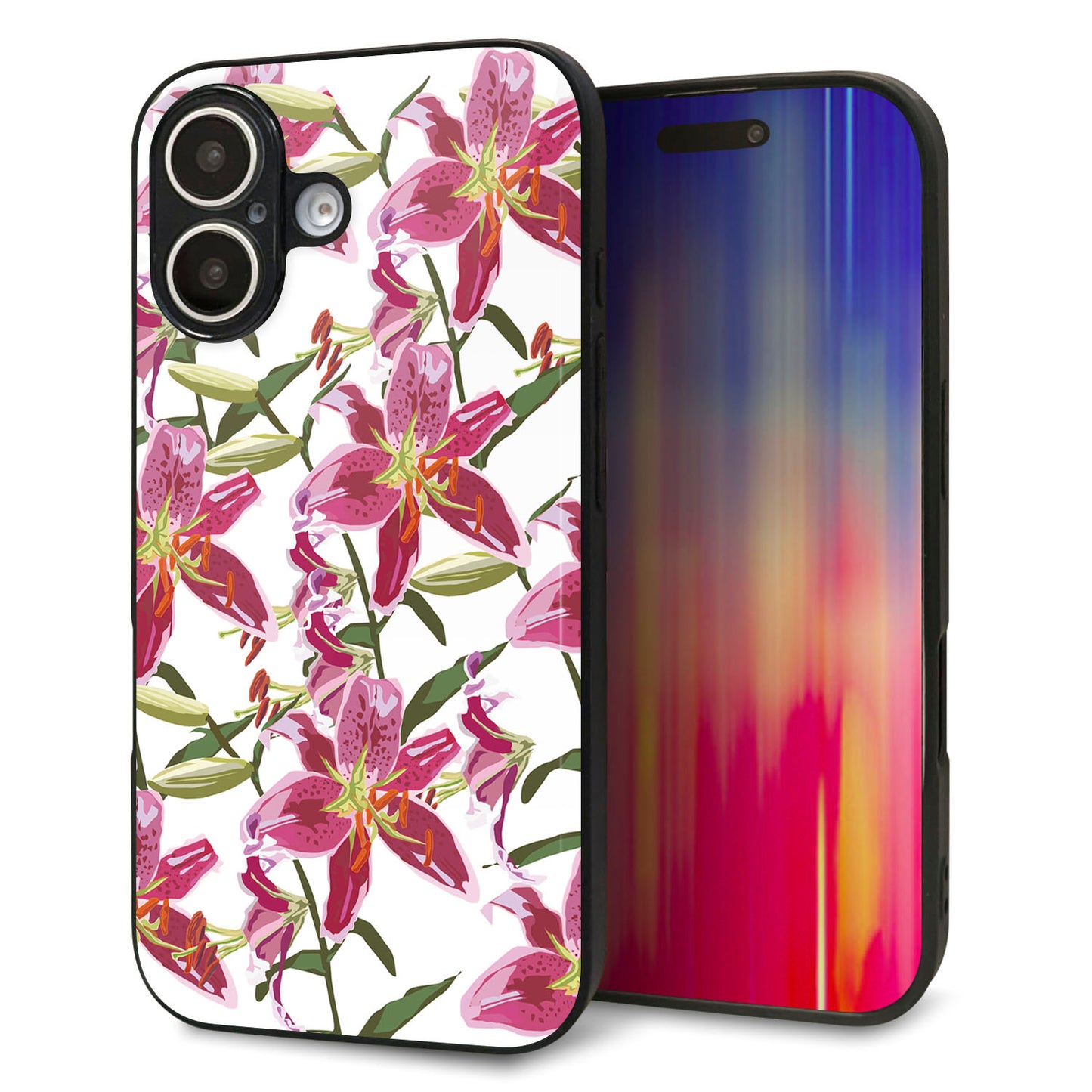 iPhone16 強化ガラス＆TPUスマホケース ガラプリ【SC892 ボタニカル スカーレットリリー】