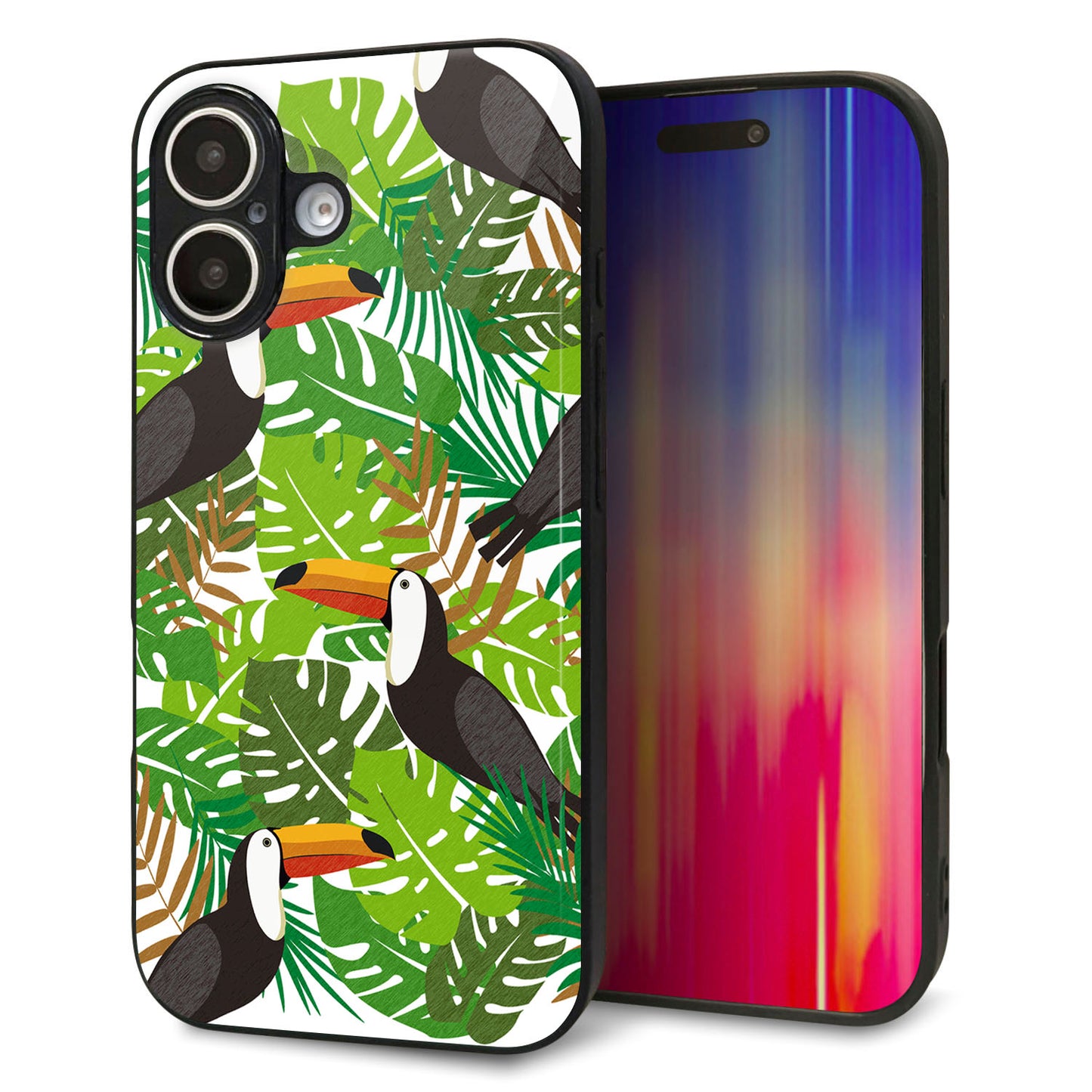 iPhone16 強化ガラス＆TPUスマホケース ガラプリ【SC894 ボタニカル トロピカルバード】