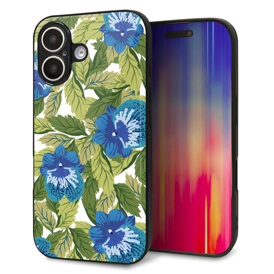 iPhone16 強化ガラス＆TPUスマホケース ガラプリ【SC896 ボタニカル ブルー＆リーフ】