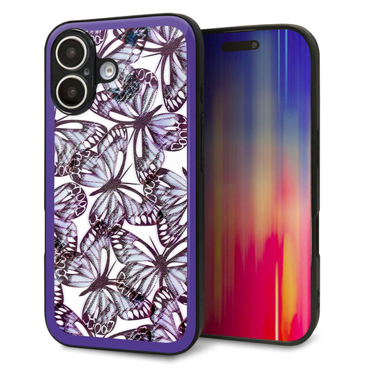 iPhone16 強化ガラス＆TPUスマホケース ガラプリ【SC903 ガーデンバタフライ パープル】