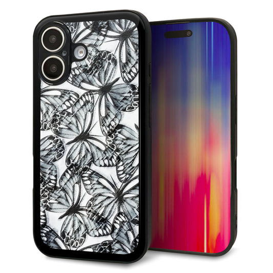 iPhone16 強化ガラス＆TPUスマホケース ガラプリ【SC905 ガーデンバタフライ ブラック】