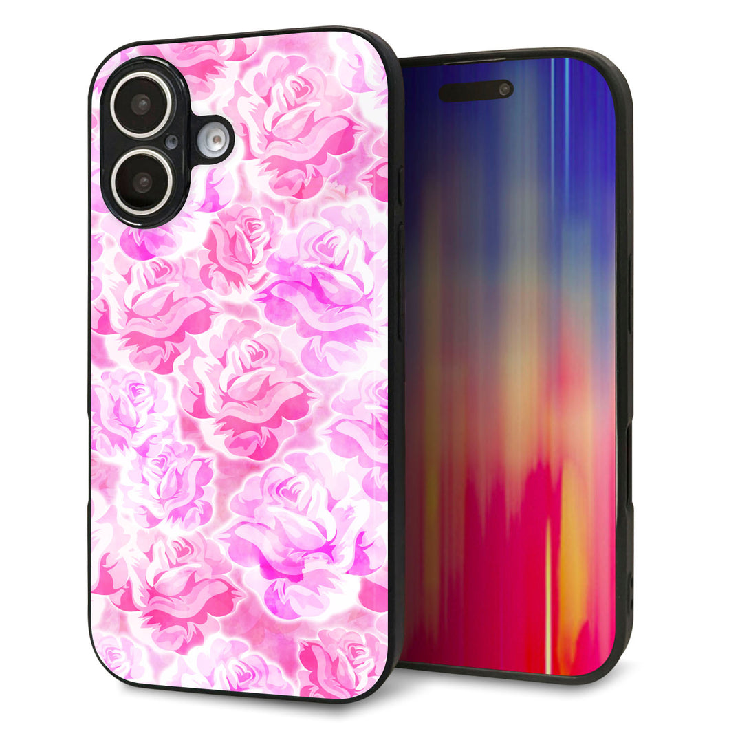 iPhone16 強化ガラス＆TPUスマホケース ガラプリ【SC928 ローズ ピンク】