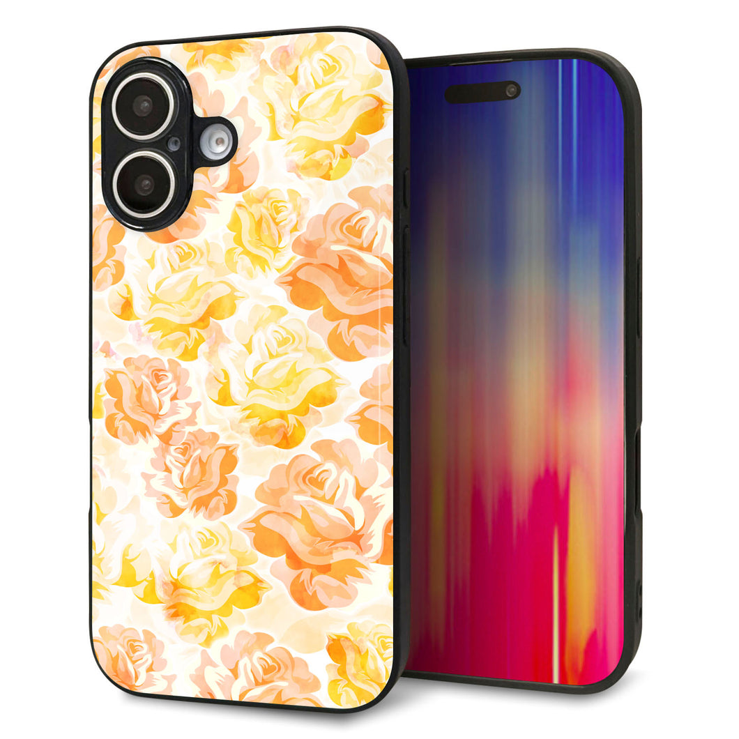 iPhone16 強化ガラス＆TPUスマホケース ガラプリ【SC931 ローズ イエロー】