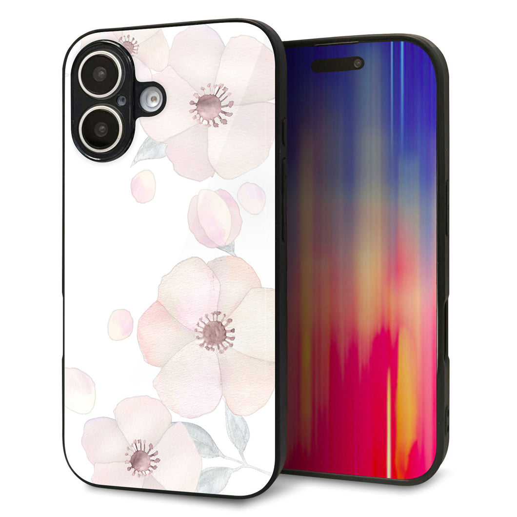 iPhone16 強化ガラス＆TPUスマホケース ガラプリ【SC948 ドゥ・フルール（ホワイト）】