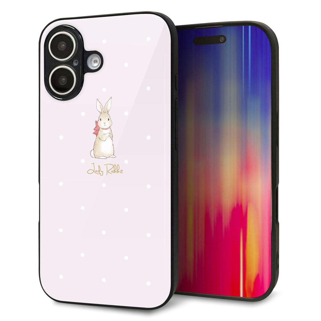 iPhone16 強化ガラス＆TPUスマホケース ガラプリ【SC966 Lady Rabbit ベージュピンクhp】