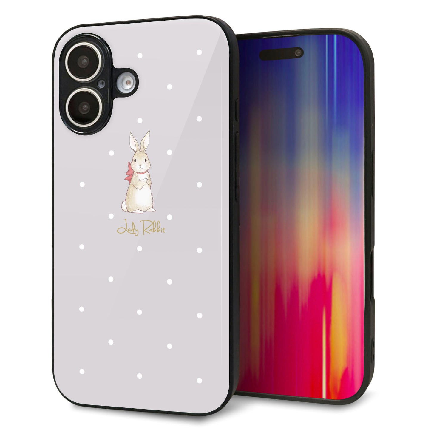 iPhone16 強化ガラス＆TPUスマホケース ガラプリ【SC968 Lady Rabbit グレージュ ガラプリhp】