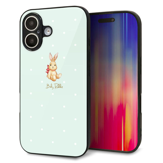 iPhone16 強化ガラス＆TPUスマホケース ガラプリ【SC979 Baby Rabbit グリーン ガラプリ】