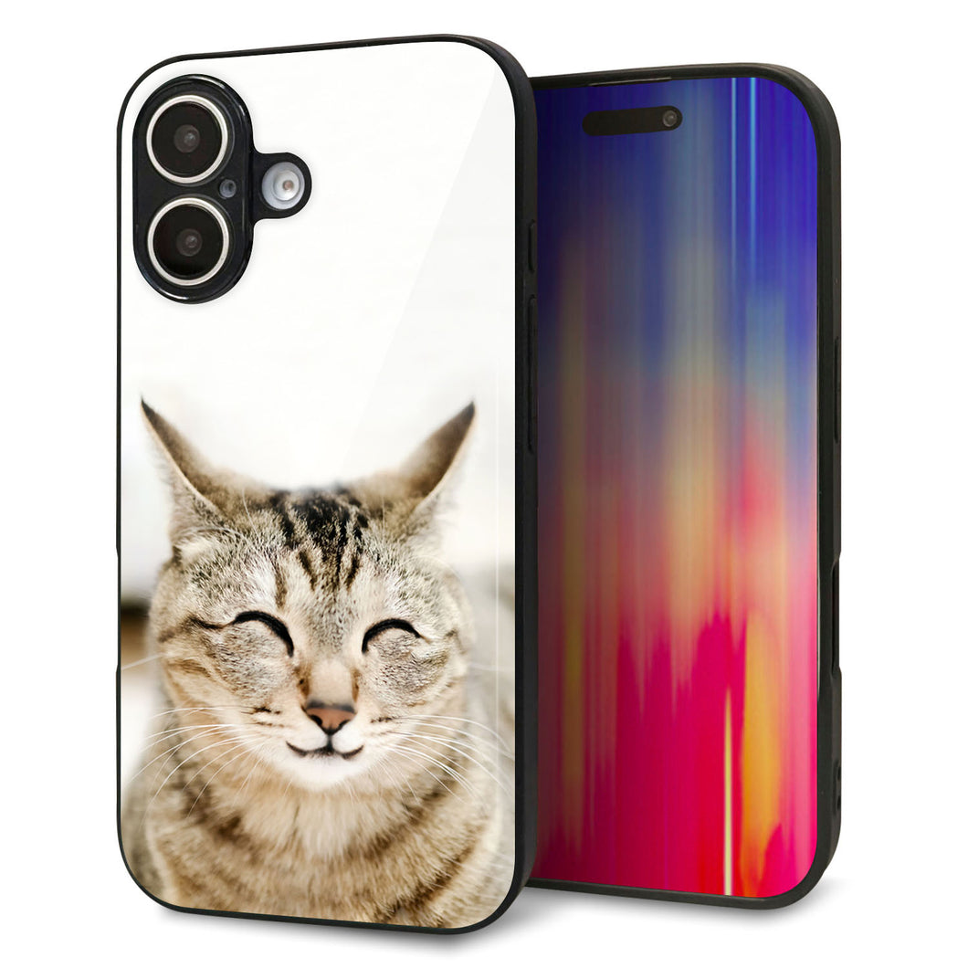 iPhone16 強化ガラス＆TPUスマホケース ガラプリ【VA801 笑福ねこ】