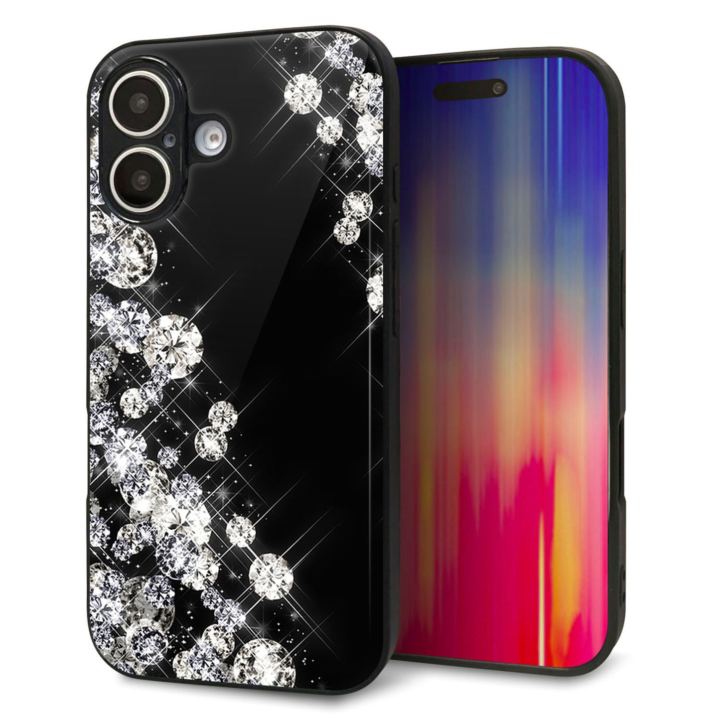 iPhone16 強化ガラス＆TPUスマホケース ガラプリ【VA871 ダイヤモンドフレーム】