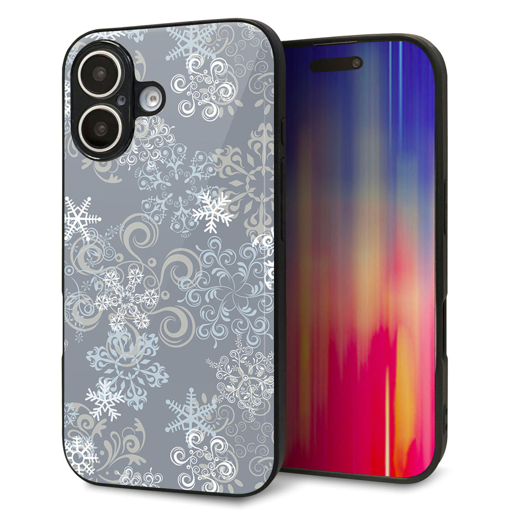 iPhone16 強化ガラス＆TPUスマホケース ガラプリ【XA801 雪の結晶】
