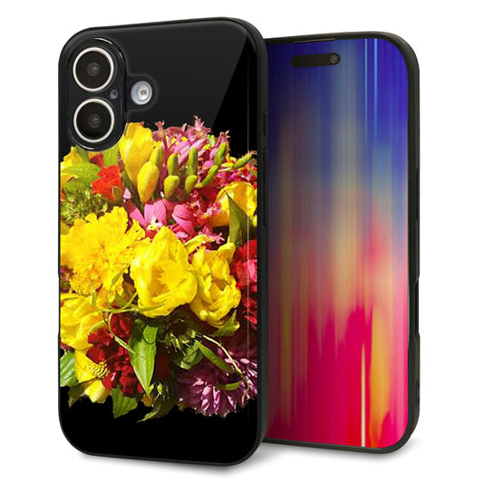 iPhone16 強化ガラス＆TPUスマホケース ガラプリ【YI883 フラワー４】