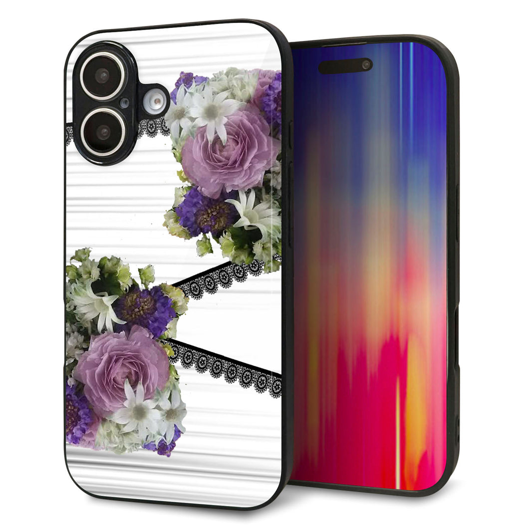 iPhone16 強化ガラス＆TPUスマホケース ガラプリ【YI888 フラワー９】