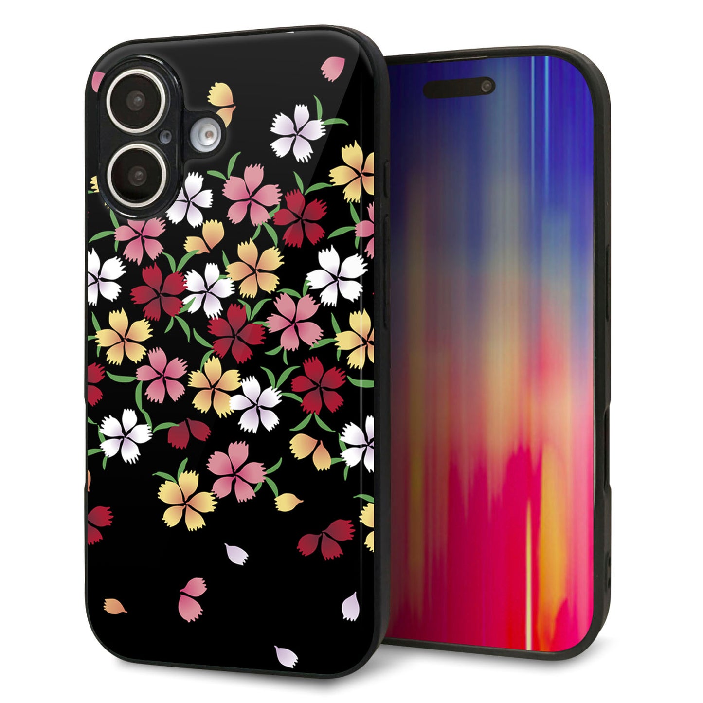 iPhone16 強化ガラス＆TPUスマホケース ガラプリ【YJ323 和柄 なでしこ】