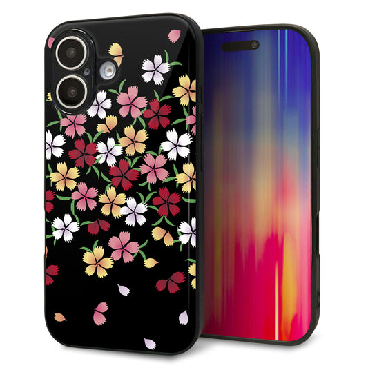 iPhone16 強化ガラス＆TPUスマホケース ガラプリ【YJ323 和柄 なでしこ】