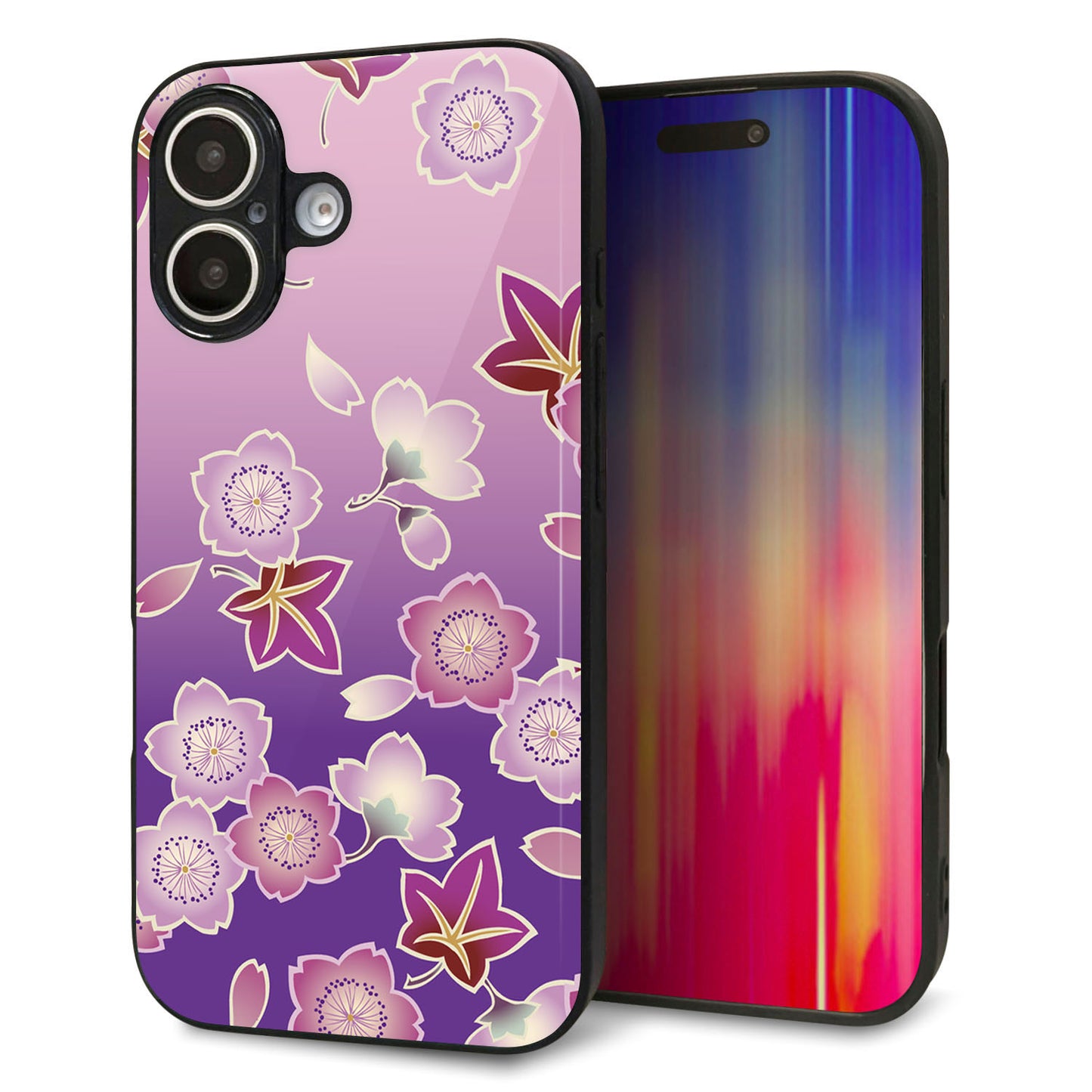 iPhone16 強化ガラス＆TPUスマホケース ガラプリ【YJ324 和柄 桜 もみじ】