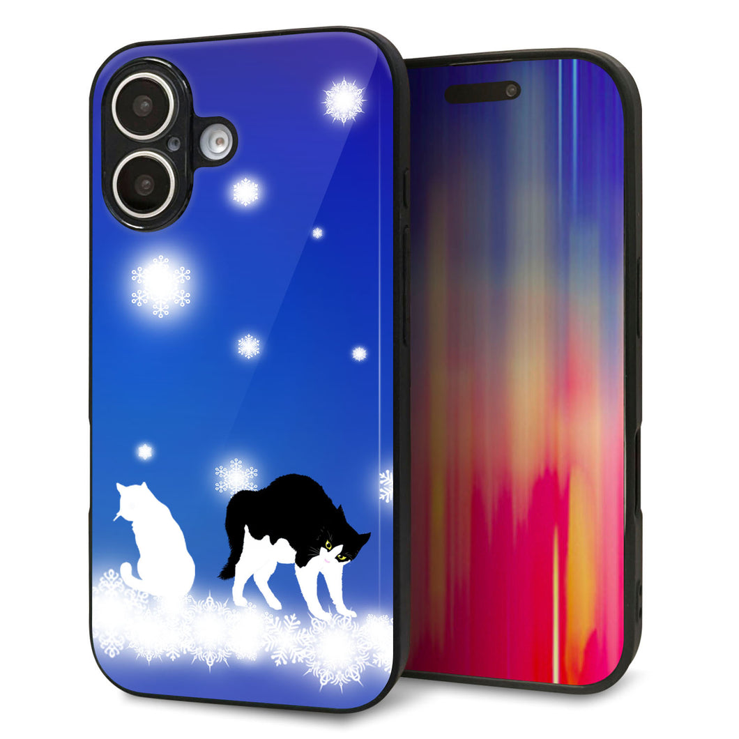 iPhone16 強化ガラス＆TPUスマホケース ガラプリ【YJ335 雪の結晶 はちわれ】