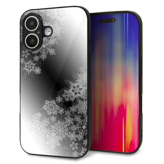 iPhone16 強化ガラス＆TPUスマホケース ガラプリ【YJ340 モノトーン 雪の結晶 】
