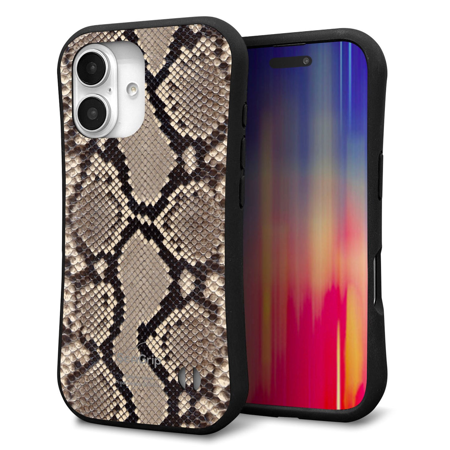 iPhone16 スマホケース 「SEA Grip」 グリップケース Sライン 【049 ヘビ柄】 UV印刷