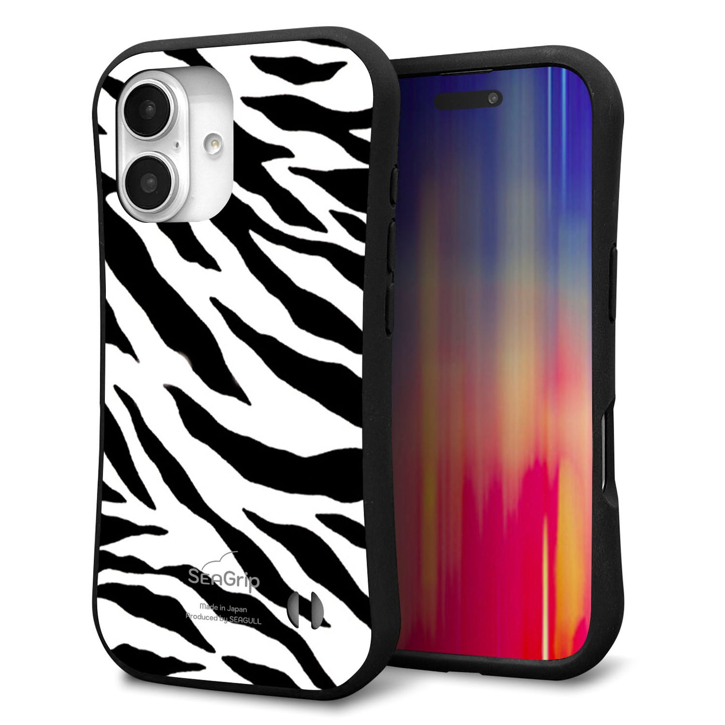 iPhone16 スマホケース 「SEA Grip」 グリップケース Sライン 【054 ゼブラ】 UV印刷