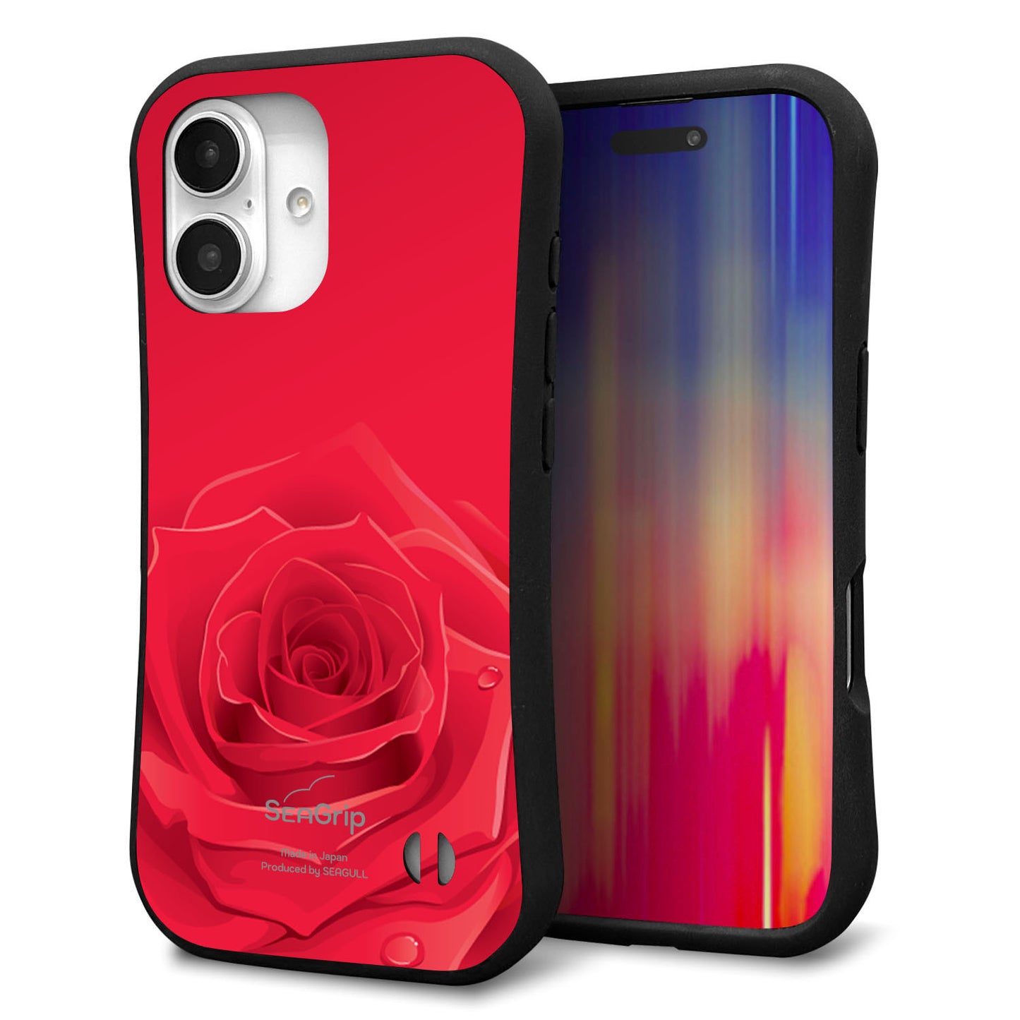iPhone16 スマホケース 「SEA Grip」 グリップケース Sライン 【395 赤いバラ】 UV印刷