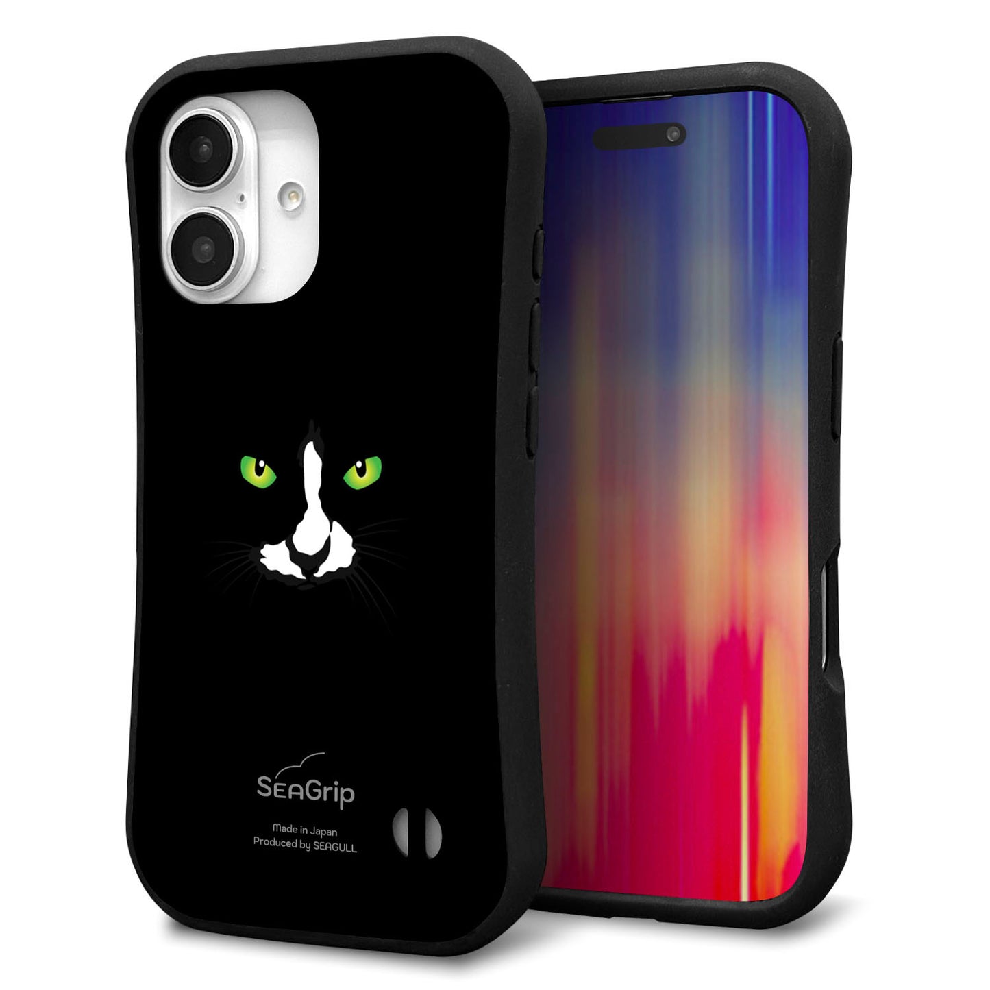iPhone16 スマホケース 「SEA Grip」 グリップケース Sライン 【398 黒ネコ】 UV印刷