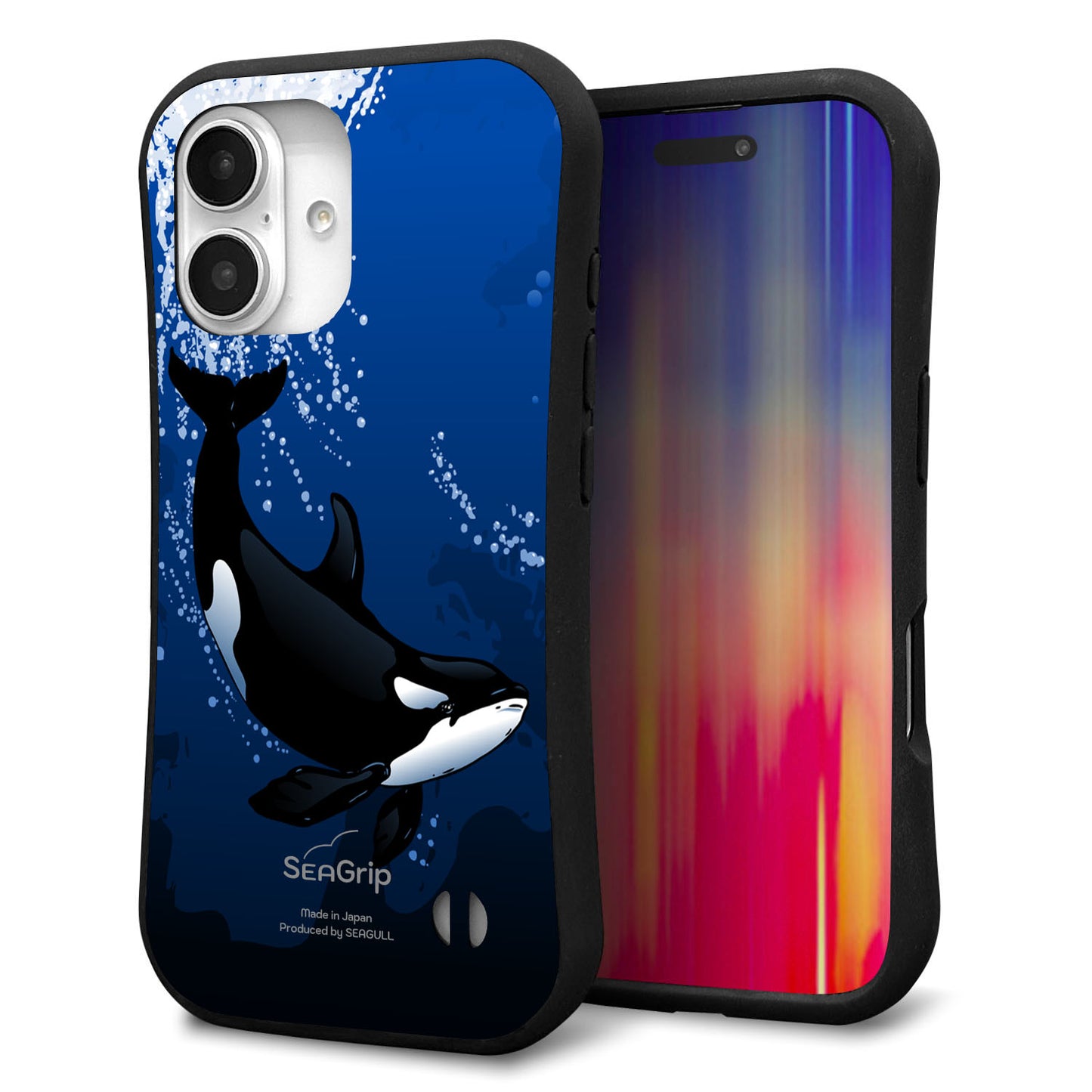 iPhone16 スマホケース 「SEA Grip」 グリップケース Sライン 【423 シャチ】 UV印刷
