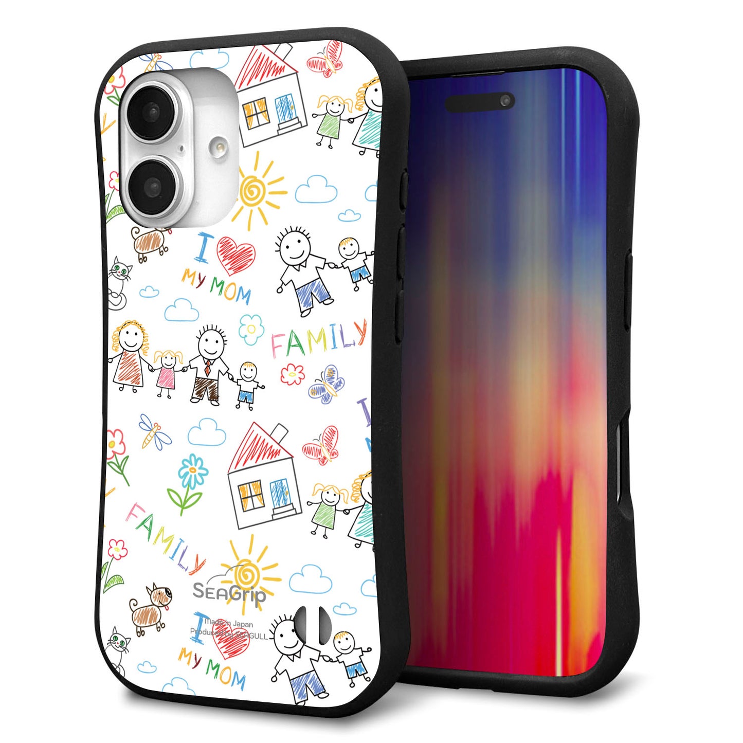 iPhone16 スマホケース 「SEA Grip」 グリップケース Sライン 【709 ファミリー】 UV印刷