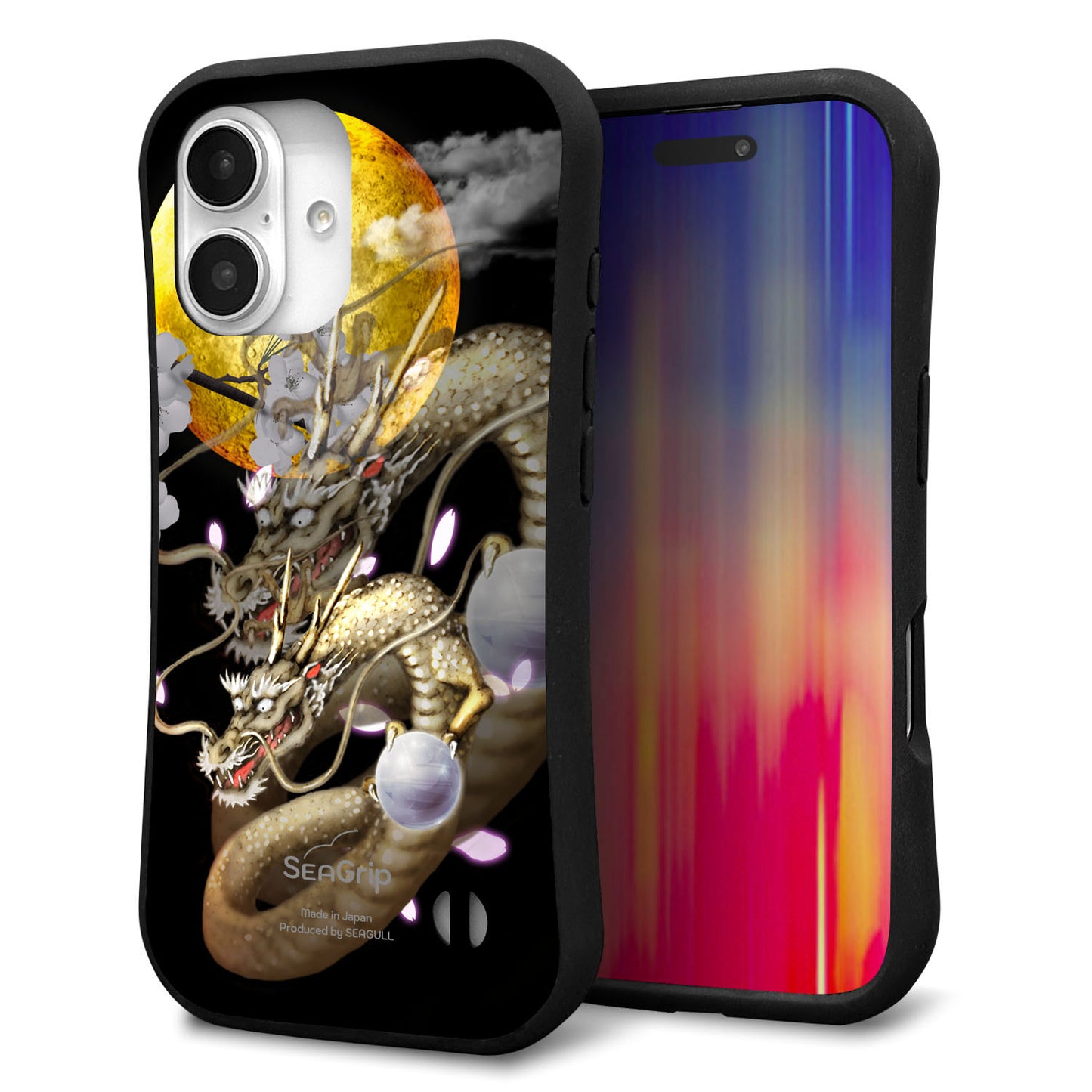 iPhone16 スマホケース 「SEA Grip」 グリップケース Sライン 【1003 月と龍】 UV印刷