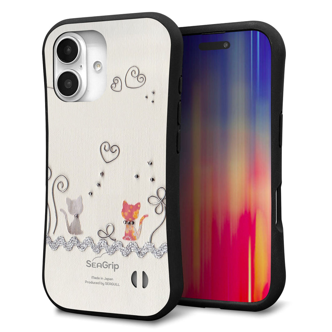 iPhone16 スマホケース 「SEA Grip」 グリップケース Sライン 【1103 クラフト写真ネコ】 UV印刷