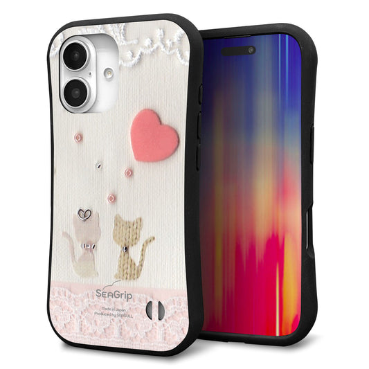 iPhone16 スマホケース 「SEA Grip」 グリップケース Sライン 【1104 クラフト写真ネコ（ハートM）】 UV印刷