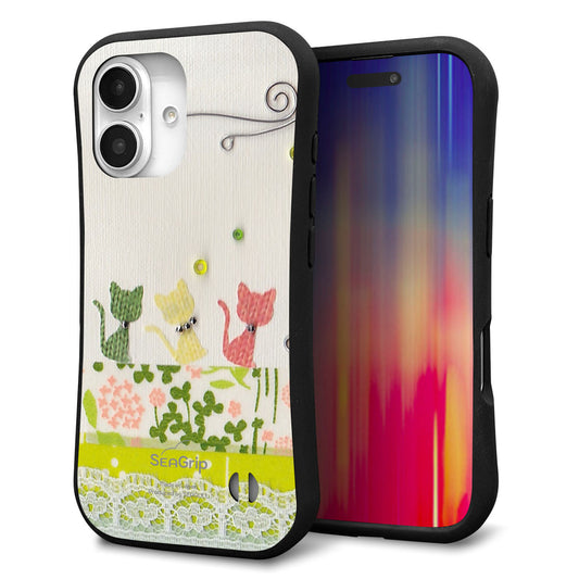 iPhone16 スマホケース 「SEA Grip」 グリップケース Sライン 【1106 クラフト写真 ネコ （ワイヤー2）】 UV印刷