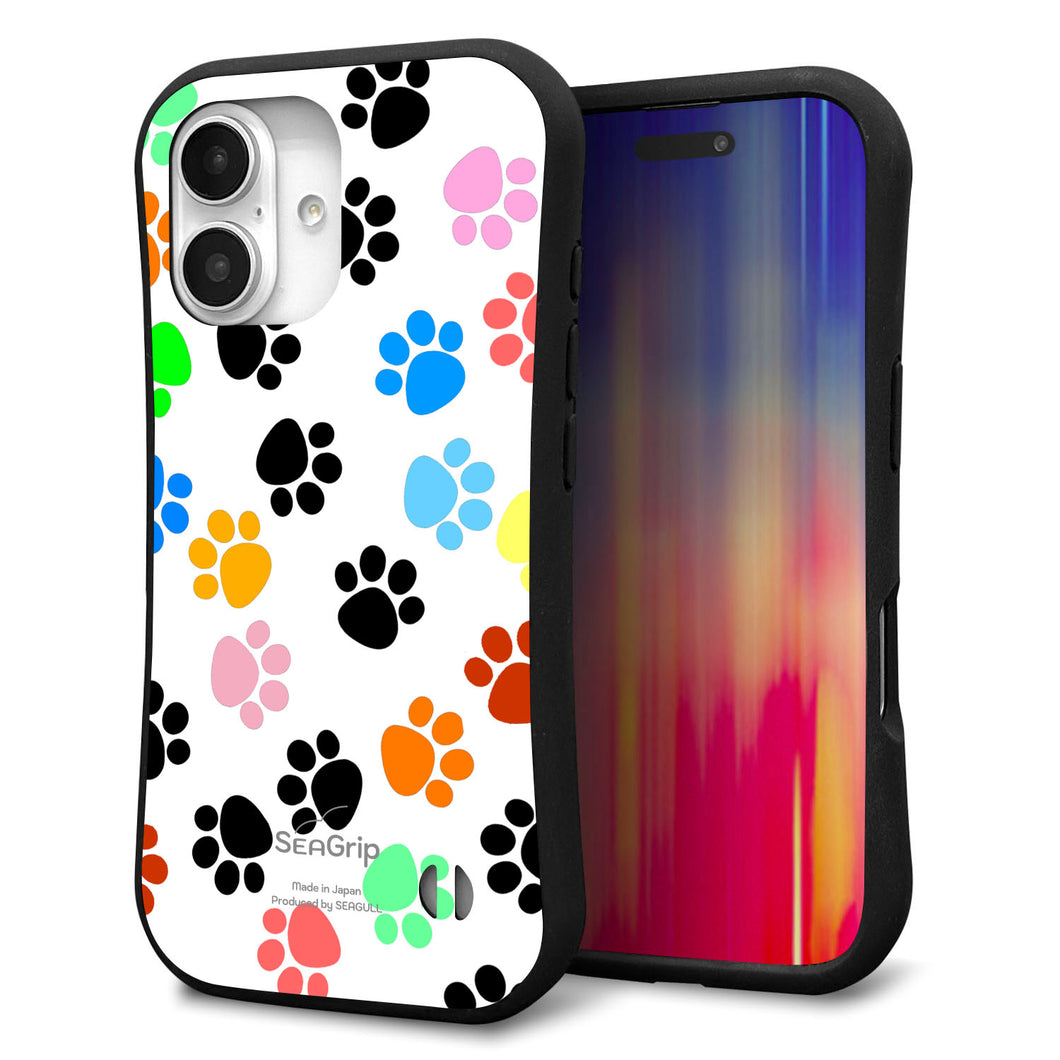 iPhone16 スマホケース 「SEA Grip」 グリップケース Sライン 【1108 あしあとカラフル】 UV印刷
