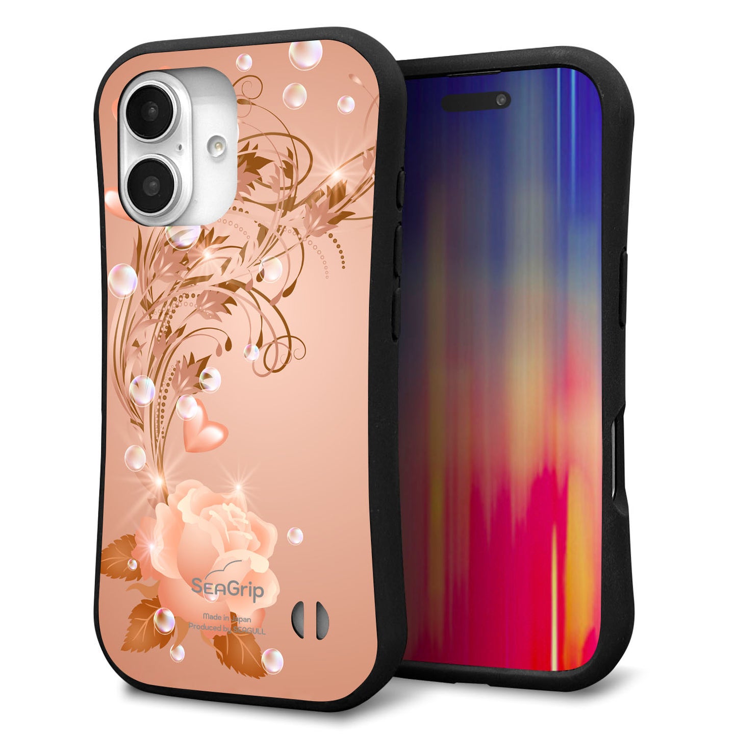iPhone16 スマホケース 「SEA Grip」 グリップケース Sライン 【1178 ラブリーローズ】 UV印刷