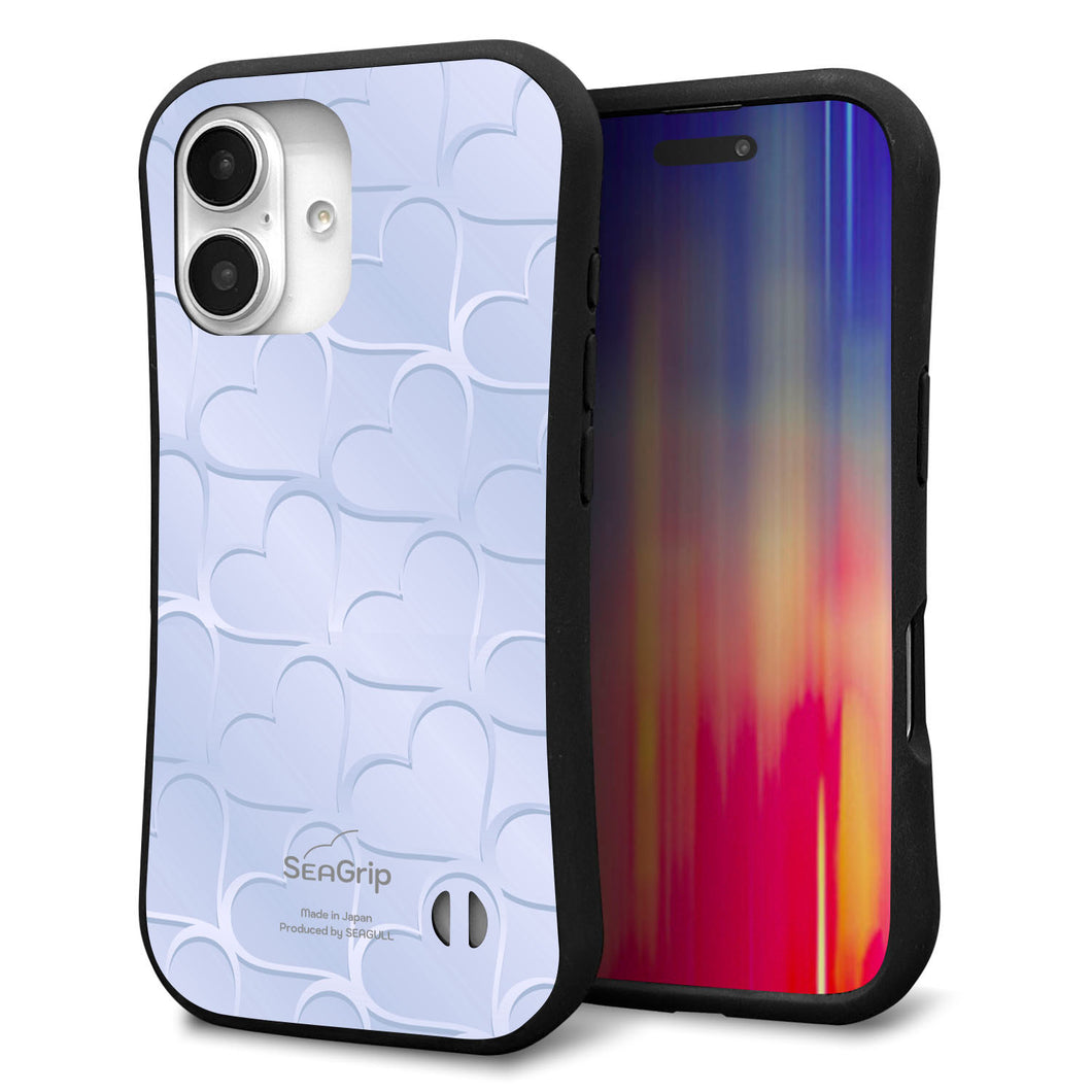 iPhone16 スマホケース 「SEA Grip」 グリップケース Sライン 【1341 かくれハート（ライトブルー）】 UV印刷