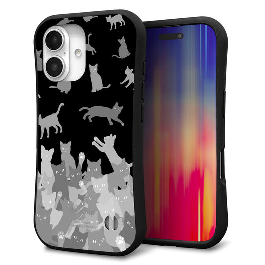 iPhone16 スマホケース 「SEA Grip」 グリップケース Sライン 【AG887 ネコ積もり 黒】 UV印刷