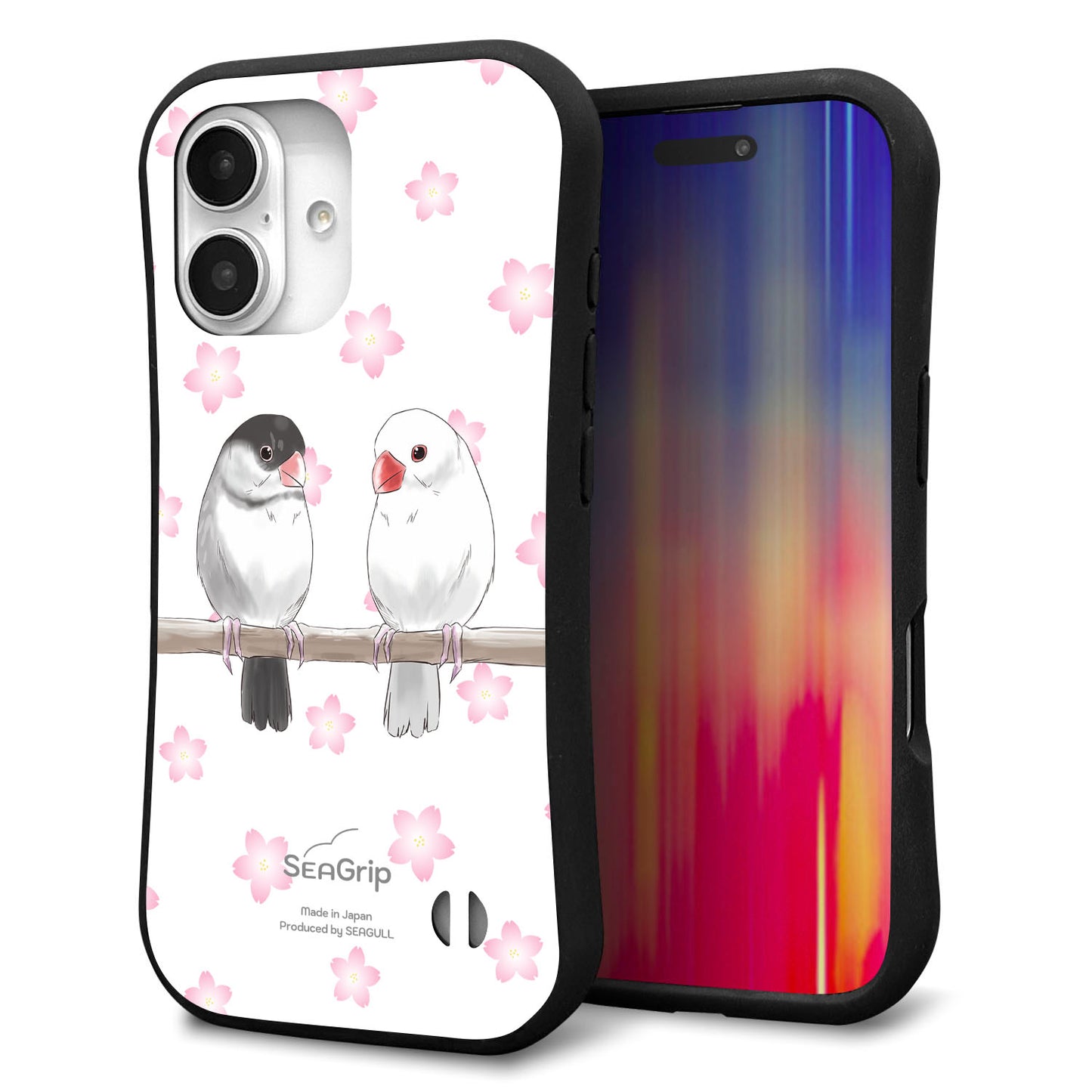 iPhone16 スマホケース 「SEA Grip」 グリップケース Sライン 【HA275 文鳥 桜】 UV印刷