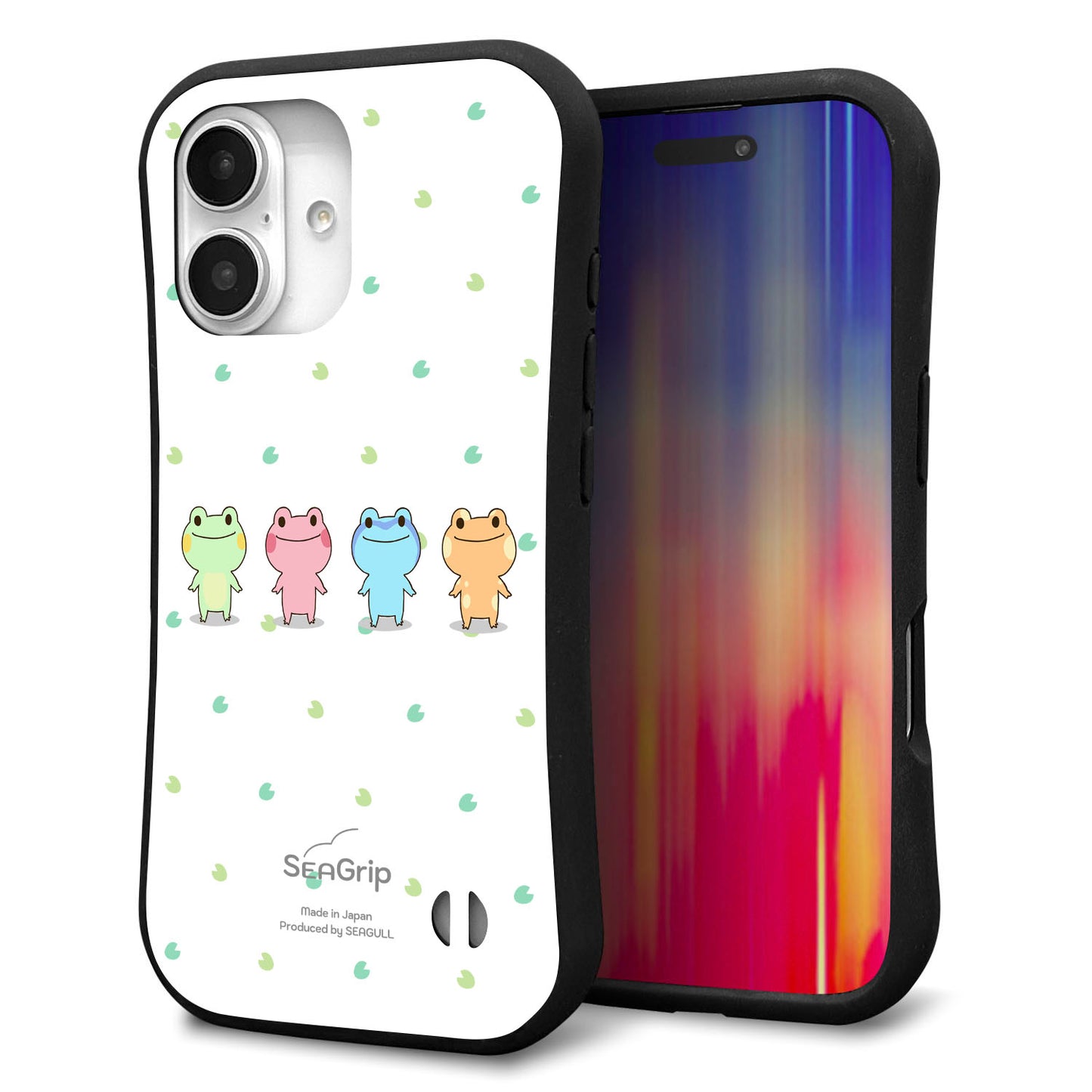 iPhone16 スマホケース 「SEA Grip」 グリップケース Sライン 【HA277 カエル 葉】 UV印刷