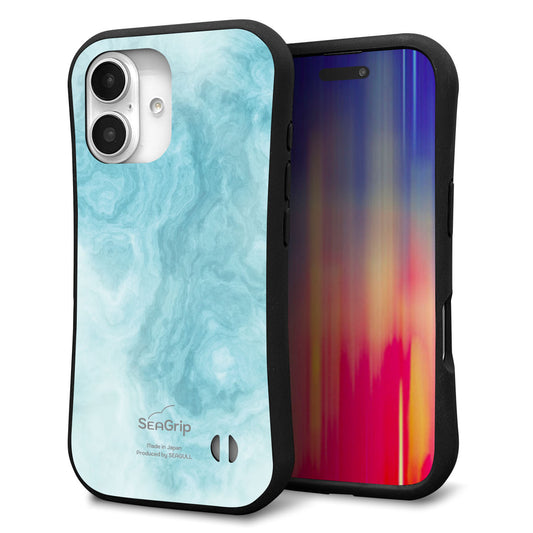 iPhone16 スマホケース 「SEA Grip」 グリップケース Sライン 【KM868 大理石BL】 UV印刷